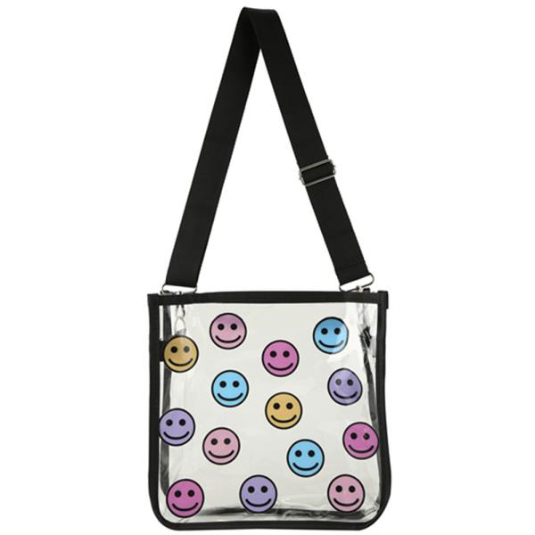 (ONLINE ONLY) CLEAR HAPPY FACE RECTANGLE ADJUSTABLE CROSSBODY BAG