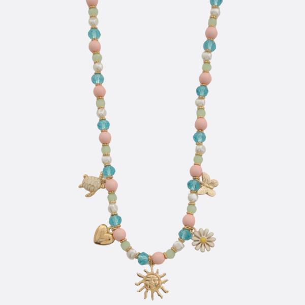 MULTI HEART CHARM BEADED NECKLACE