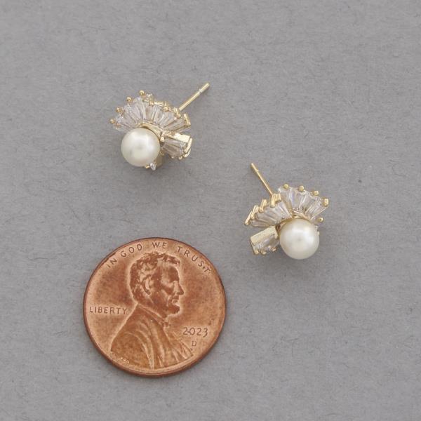 SODAJO PEARL BEAD CZ GOLD DIPPED EARRING