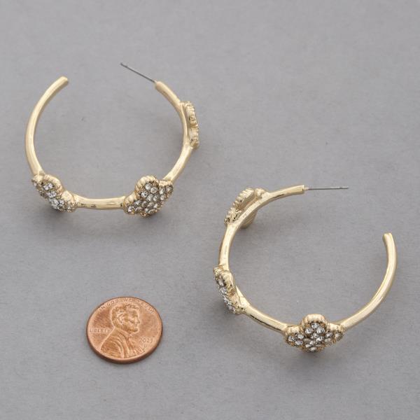 RHINESTONE CLOVER EDGE OPEN HOOP EARRING