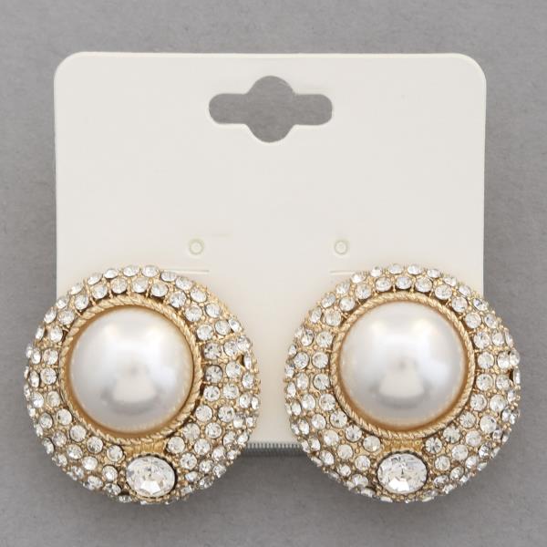 PEARL BEAD RHINESTONE ROUND EARRING