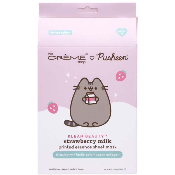 THE CREME SHOP X KLEAN BEAUTY PUSHEEN STRAWBERRY MILK PRINTED ESSENCE SHEET MASK SET OF 3