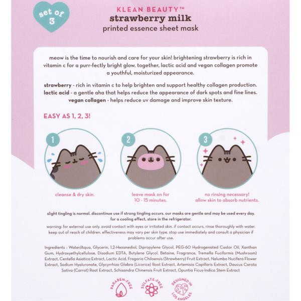 THE CREME SHOP X KLEAN BEAUTY PUSHEEN STRAWBERRY MILK PRINTED ESSENCE SHEET MASK SET OF 3