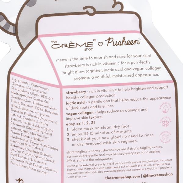 THE CREME SHOP X KLEAN BEAUTY PUSHEEN STRAWBERRY MILK PRINTED ESSENCE SHEET MASK (6 UNITS)