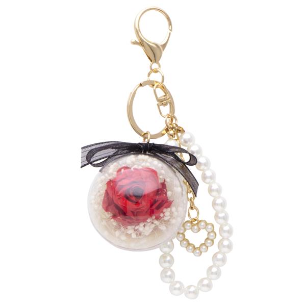 PEARL HEART RIBBON PRESERVE ROSE KEY CHAIN