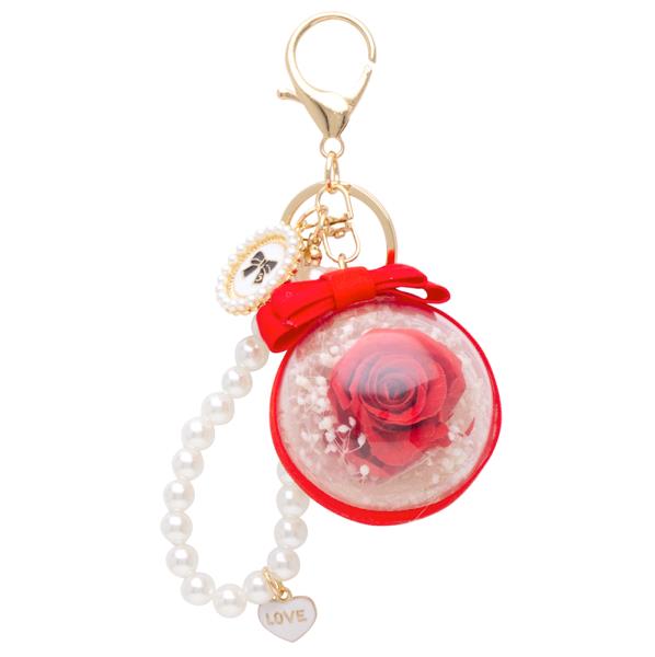 ETERNAL PRESERVE ROSE RIBBON LOVE PEARL KEY CHAIN