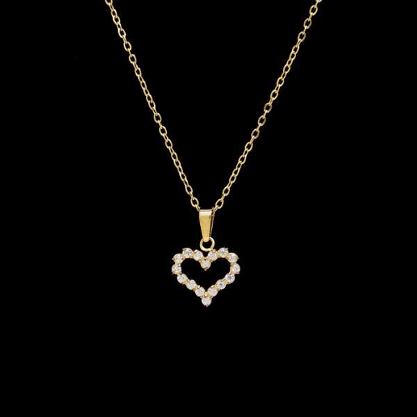 STAINLESS STEEL CZ HEART CHARM NECKLACE