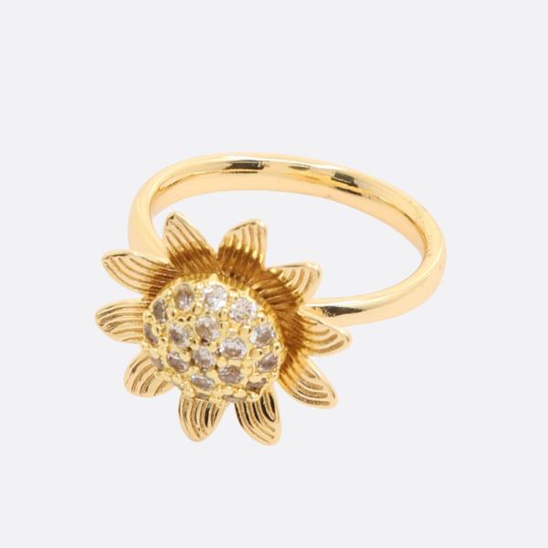 SUNFLOWER RHINESTONE METAL RING