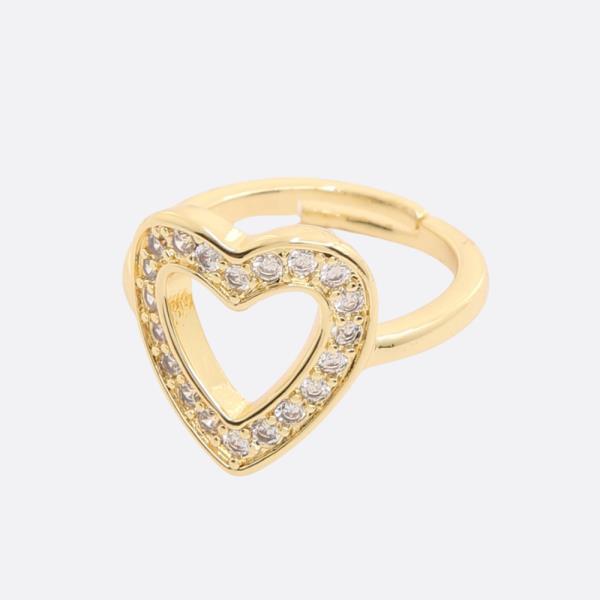 HEART SHAPE RHINESTONE ADJUSTABLE RING