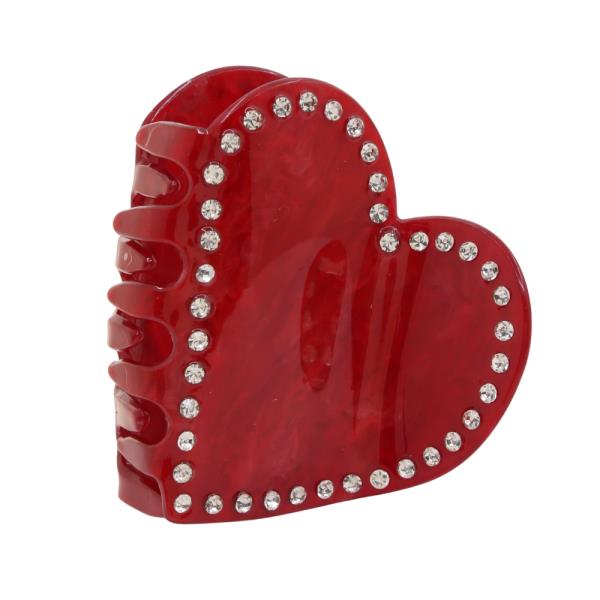 ACETATE HEART SHAPE RHINESTONE EDGE CLAW HAIR CLIP