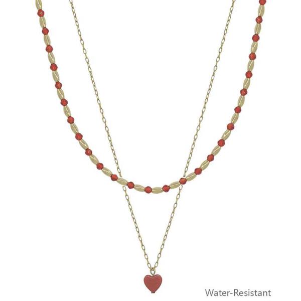 LAYERED OVAL CCB WITH COLORED HEART PENDANT SHORT NECKLACE