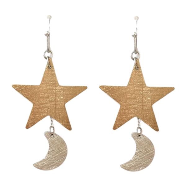 STAR MOON LINK BRUSHED METAL EARRING