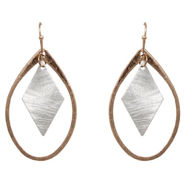 BRUSHED METAL TEARDROP DANGLE EARRING