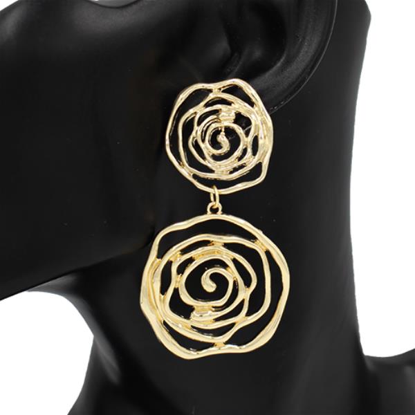 WIDE METAL ROSE FLOWER EARRING