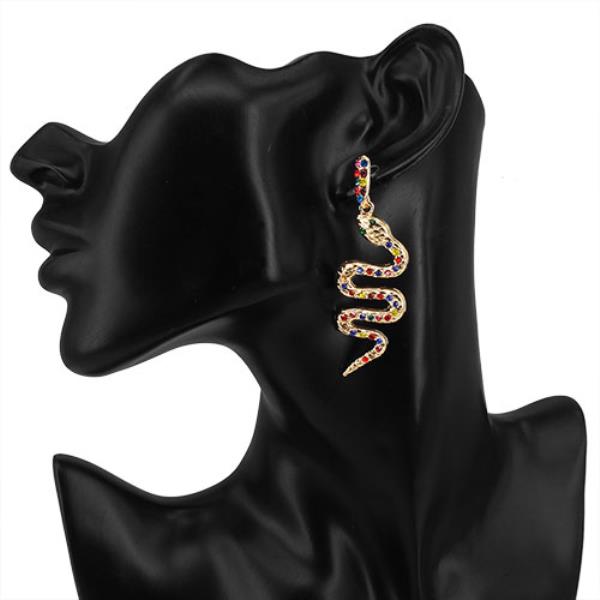 RHINESTONE SNAKE DANGLE EARRING