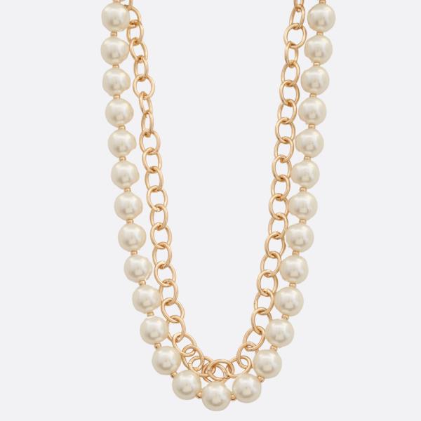 PEARL BEAD CIRCLE LINK LAYERED NECKLACE