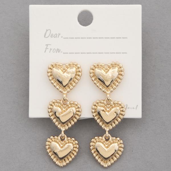 TRIPLE HEART METAL DANGLE EARRING