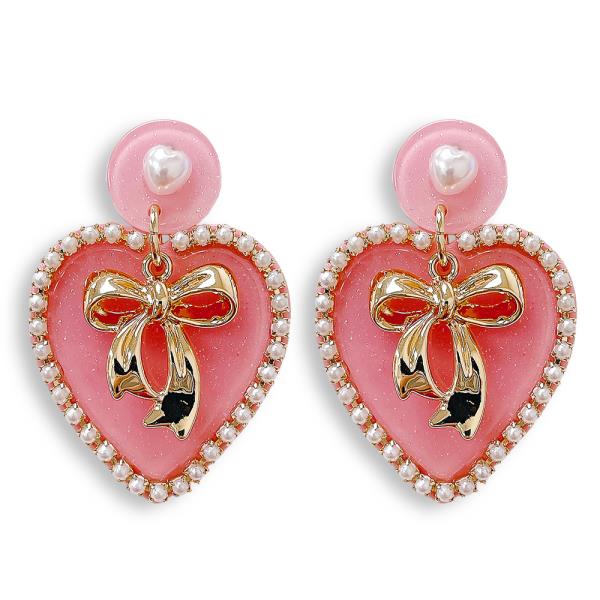 VDAY ACETATE HEART BOW DANGLE EARRING