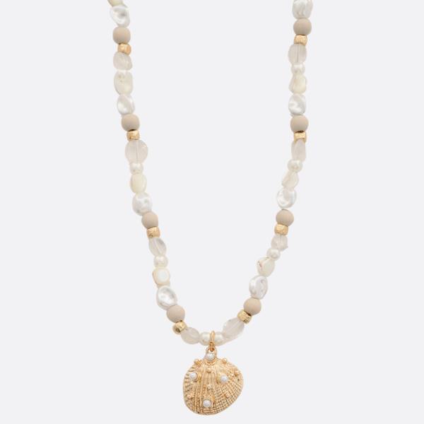 SEASHELL PEARL BEAD PENDANT BEADED NECKLACE