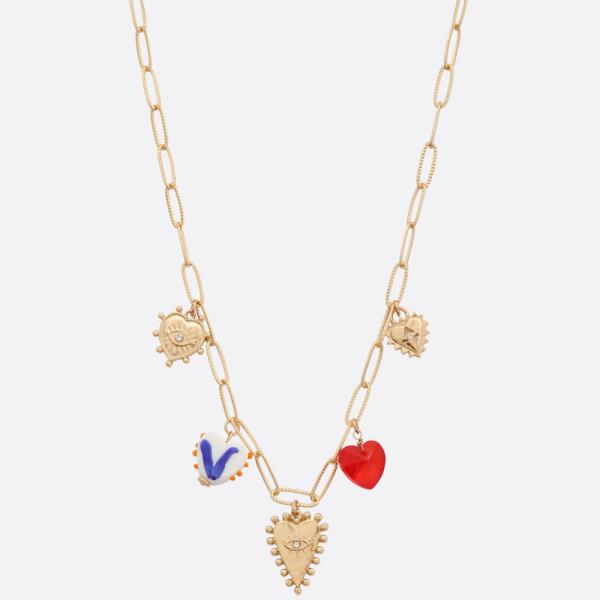 HEART MULTI CHARM OVAL LINK STATION NECKLACE