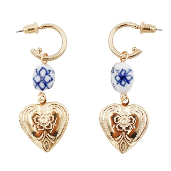 HEART OVAL BEAD OPEN HOOP EARRING