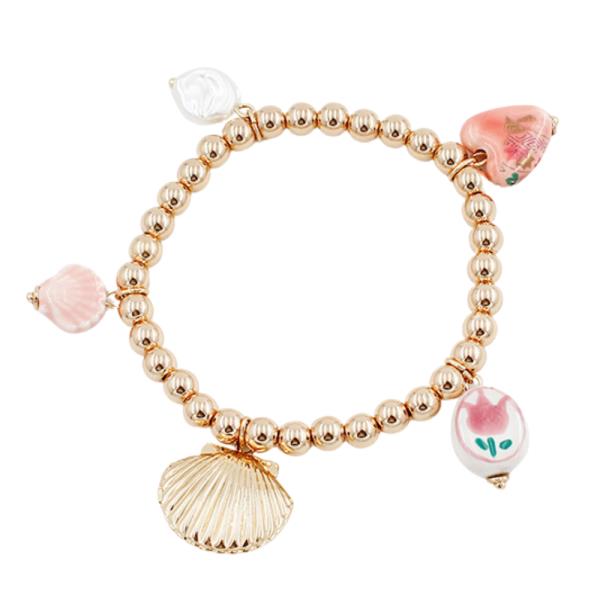 SEASHELL BALL BEAD STRETCH BRACELET