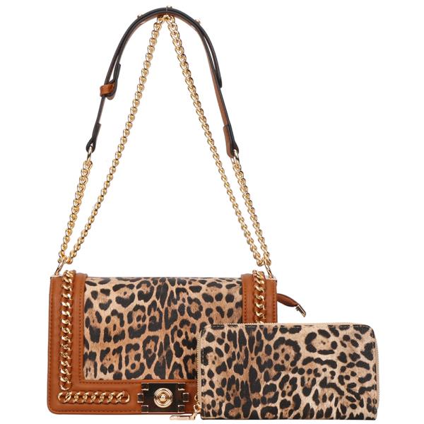 2IN1 LEOPARD SHOULDER CROSSBODY W WALLET SET