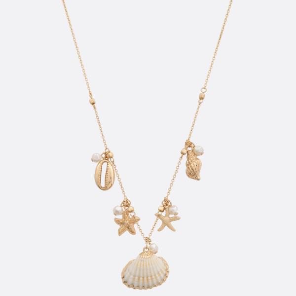 SEASHELL SEA LIFE MULTI CHARM PEARL BEAD NECKLACE