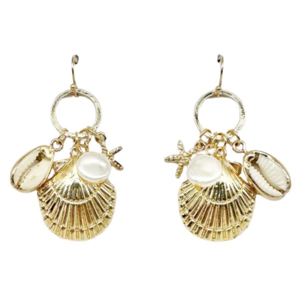 SEASHELL PEARL BEAD DANGLE EARRING