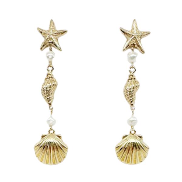 SEASHELL PEARL BEAD LINK DANGLE EARRING