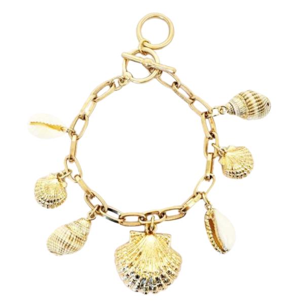 SEASHELL CHARMS OVAL LINK TOGGLE CLASP BRACELET