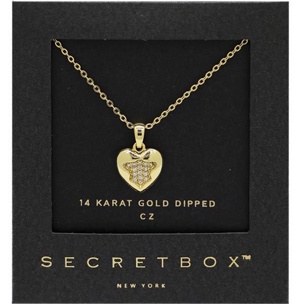 SECRET BOX GOLD DIPPED CZ FOSSIL HEART NECKLACE