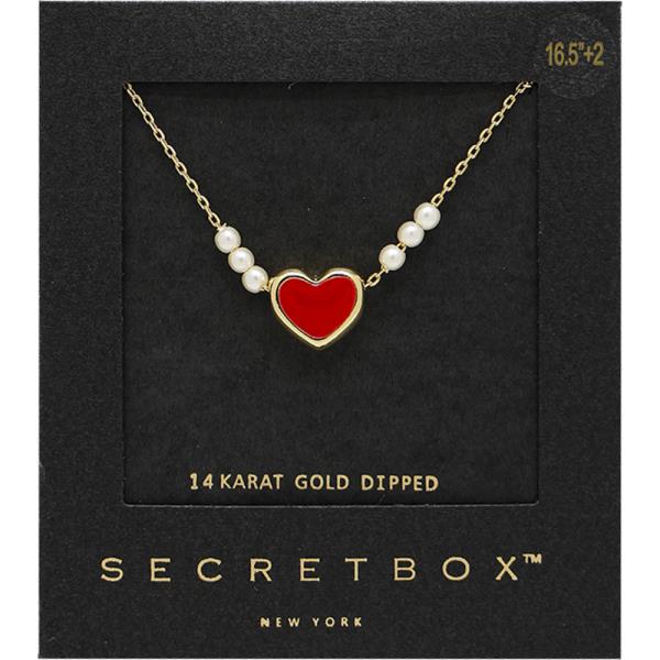 SECRET BOX GOLD DIPPED HEART PEARL NECKLACE