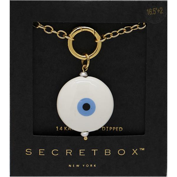 SECRET BOX GOLD DIPPED EVIL EYE CERAMIC CHARM NECKLACE