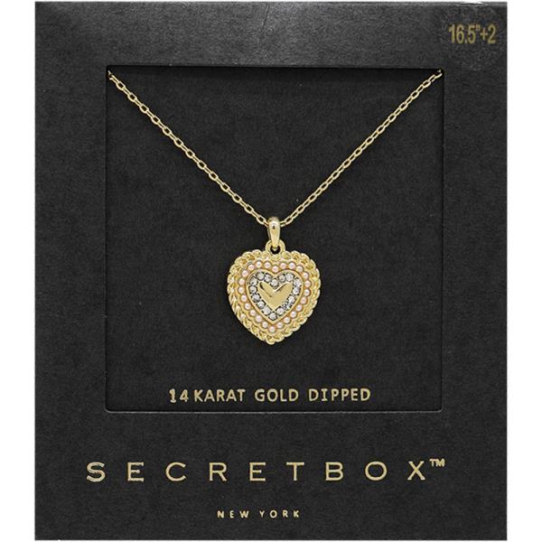 SECRET BOX GOLD DIPPED PEARL PAVE HEART NECKLACE