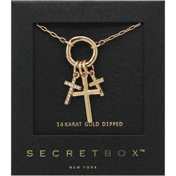 SECRET BOX GOLD DIPPED CROSS CHARM NECKLACE