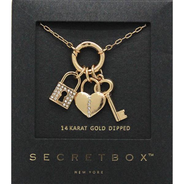 SECRET BOX GOLD DIPPED HEART KEY CHARM NECKLACE