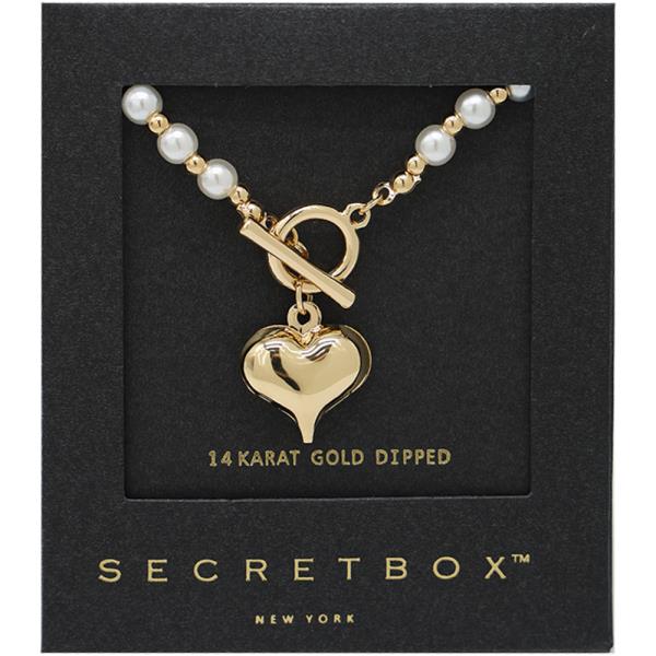 SECRET BOX GOLD DIPPED HEART PEARL PENDANT NECKLACE