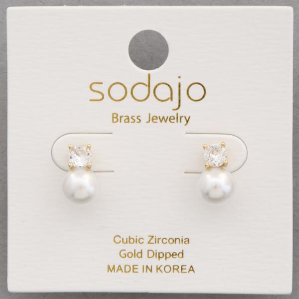 SODAJO CZ PEARL BEAD GOLD DIPPED EARRING