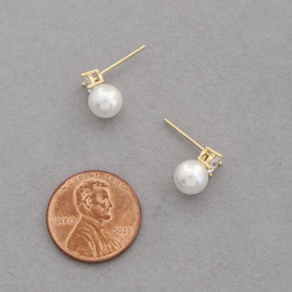 SODAJO CZ PEARL BEAD GOLD DIPPED EARRING