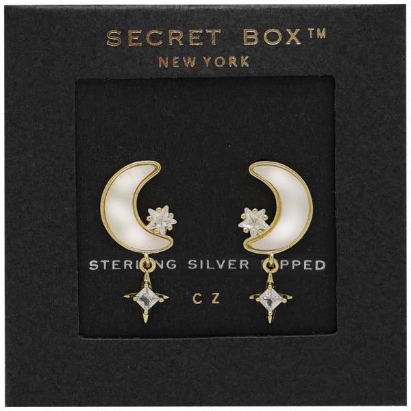 SECRET BOX GOLD DIPPED SHELL MOON N STAR EARRING