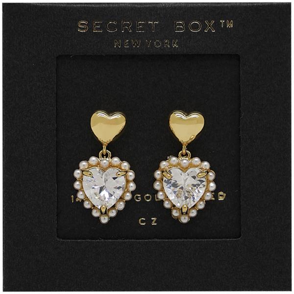 SECRET BOX GOLD DIPPED PEARL HEART EARRING