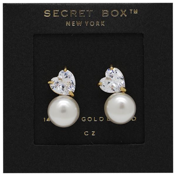 SECRET BOX GOLD DIPPED PEARL CUBIC STUD EARRING