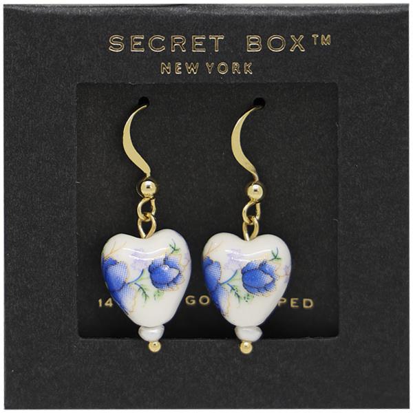 SECRET BOX GOLD DIPPED FLORAL CERAMIC FISH HOOK EARRING