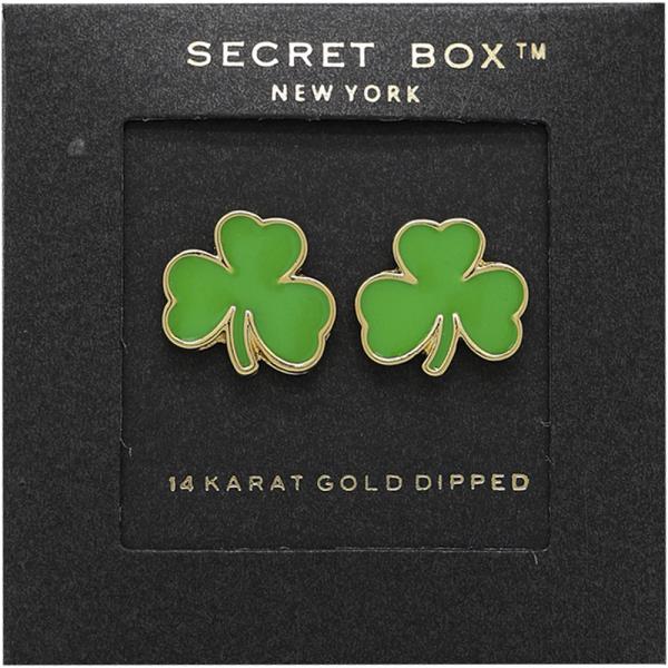 SECRET BOX GOLD DIPPED GREEN CLOVER EARRING