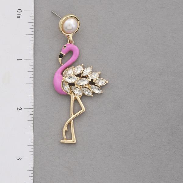 FLAMINGO RHINESTONE METAL DANGLE EARRING