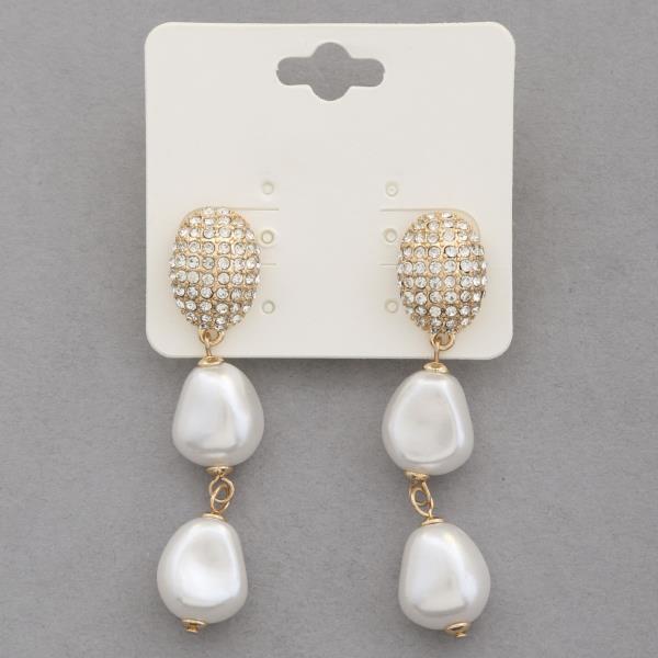 RHINESTONE PEARL BEAD LINK DANGLE EARRING