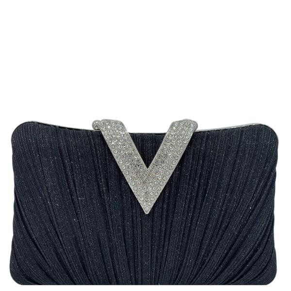 RHINESTONE V BUCKLE EVENING CLUTCH BAG