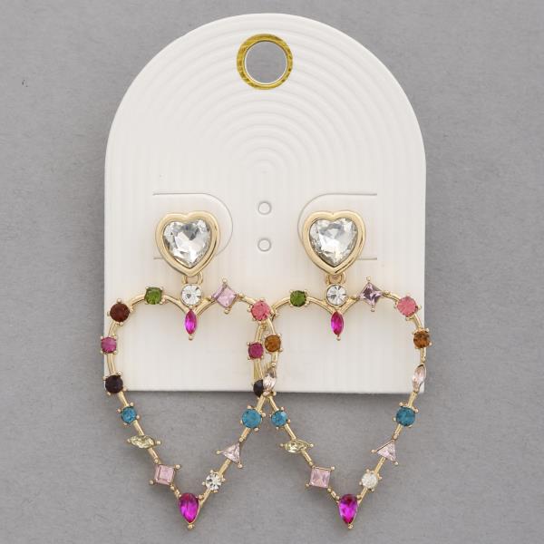 RHINESTONE HEART SHAPE DANGLE EARRING