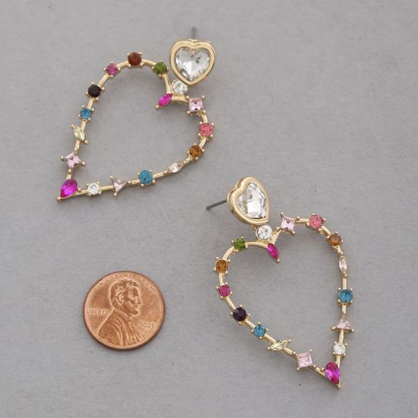 RHINESTONE HEART SHAPE DANGLE EARRING